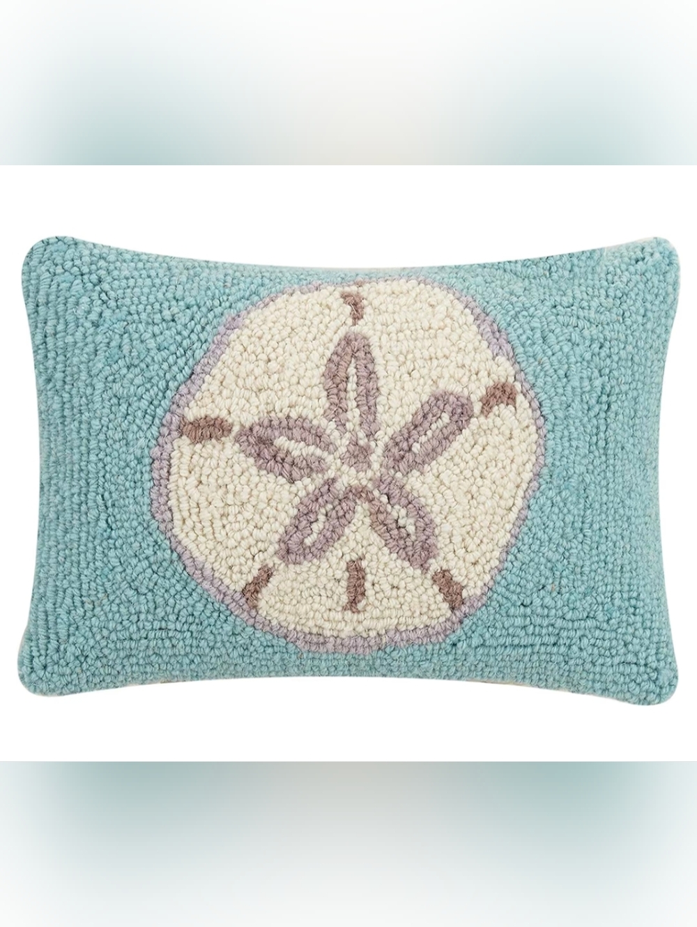 New Aqua Hand Hooked Pillow with Sand Dollar Motif